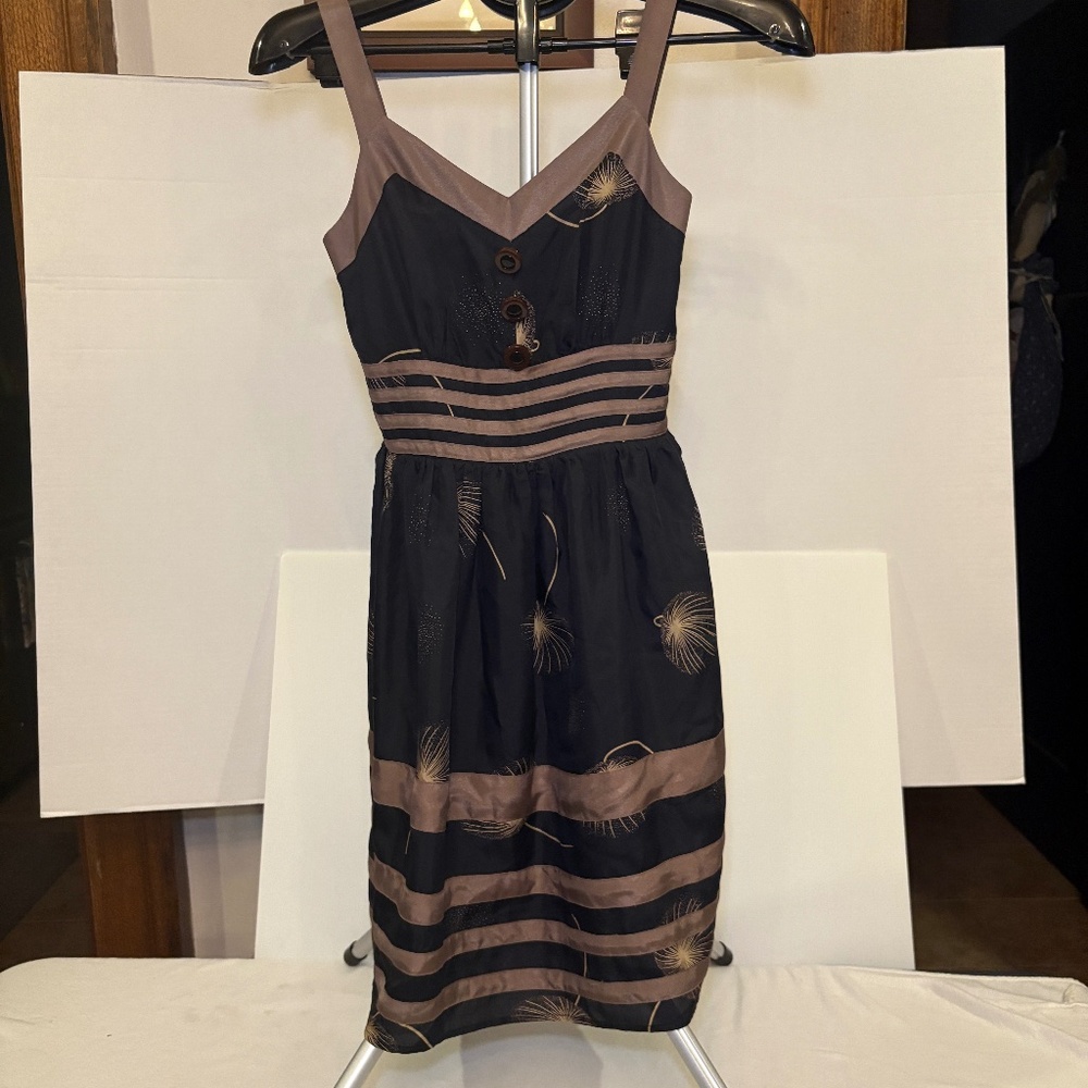Burlapp Anthropologie Silk Dandelion Wish Black Brown Dress Womens Size 0